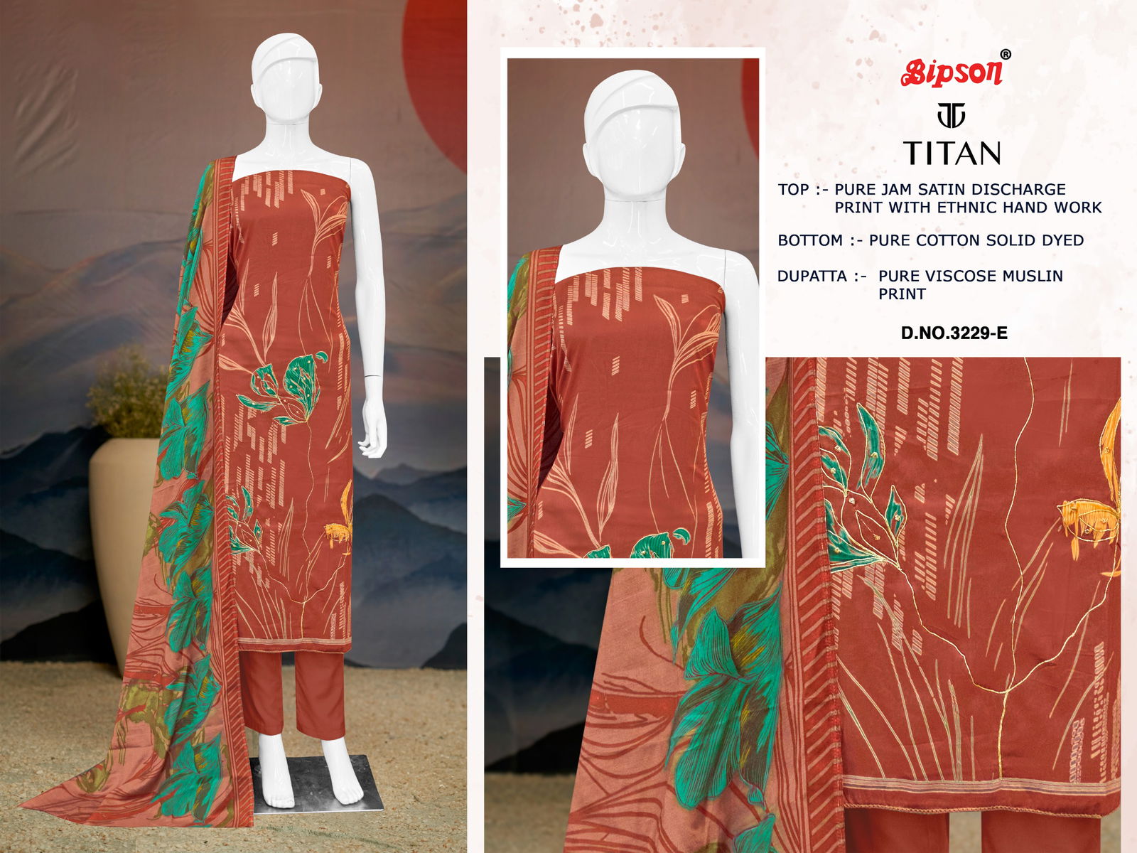 Titan 3229 By Bipson Jam Satin Printed Dress Material Wholesalers In Delhi